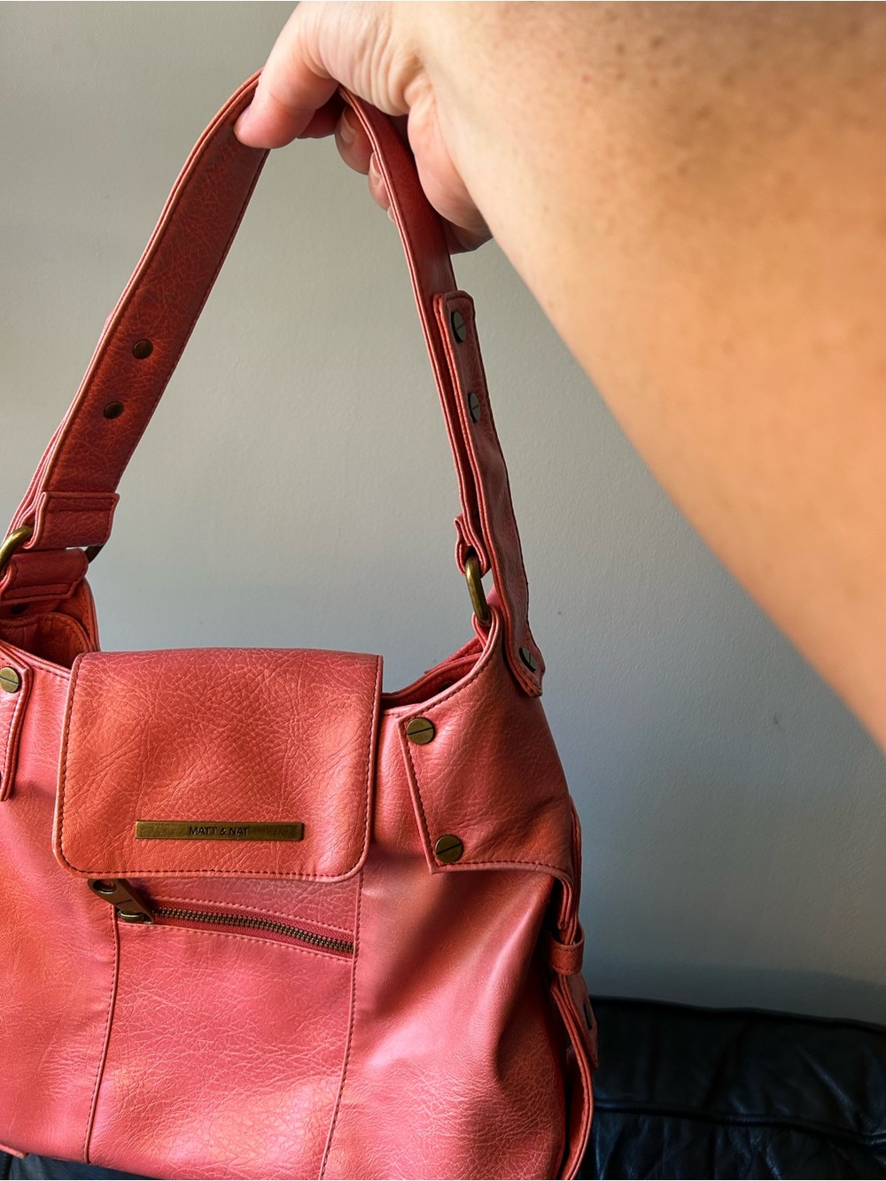 Matt & Nat Dusty Pink Shoulder Bag with Brass Accents